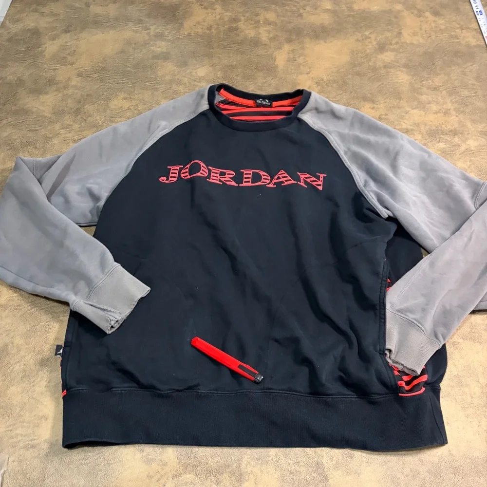 Jordan Sweatshirt Mens XXL Black Gray Red Raglan Crewneck 589347-010